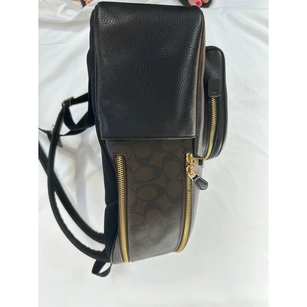 Coach Court Backpack‎ Signature Canvas Black Brown Leather E2221-5695